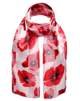 Red and white poppy floral print scarf and gold plated ring set