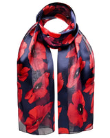 Poppy floral print scarf with gold plated ring set.