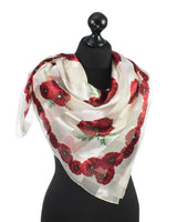 Large square poppy scarf with red flowers, Poppy Square Scarf & Holder Set for Remembrance Day.