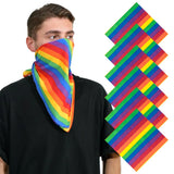 Man wearing pride rainbow flag neck gaiter from Rainbow Flag Bandana Set.