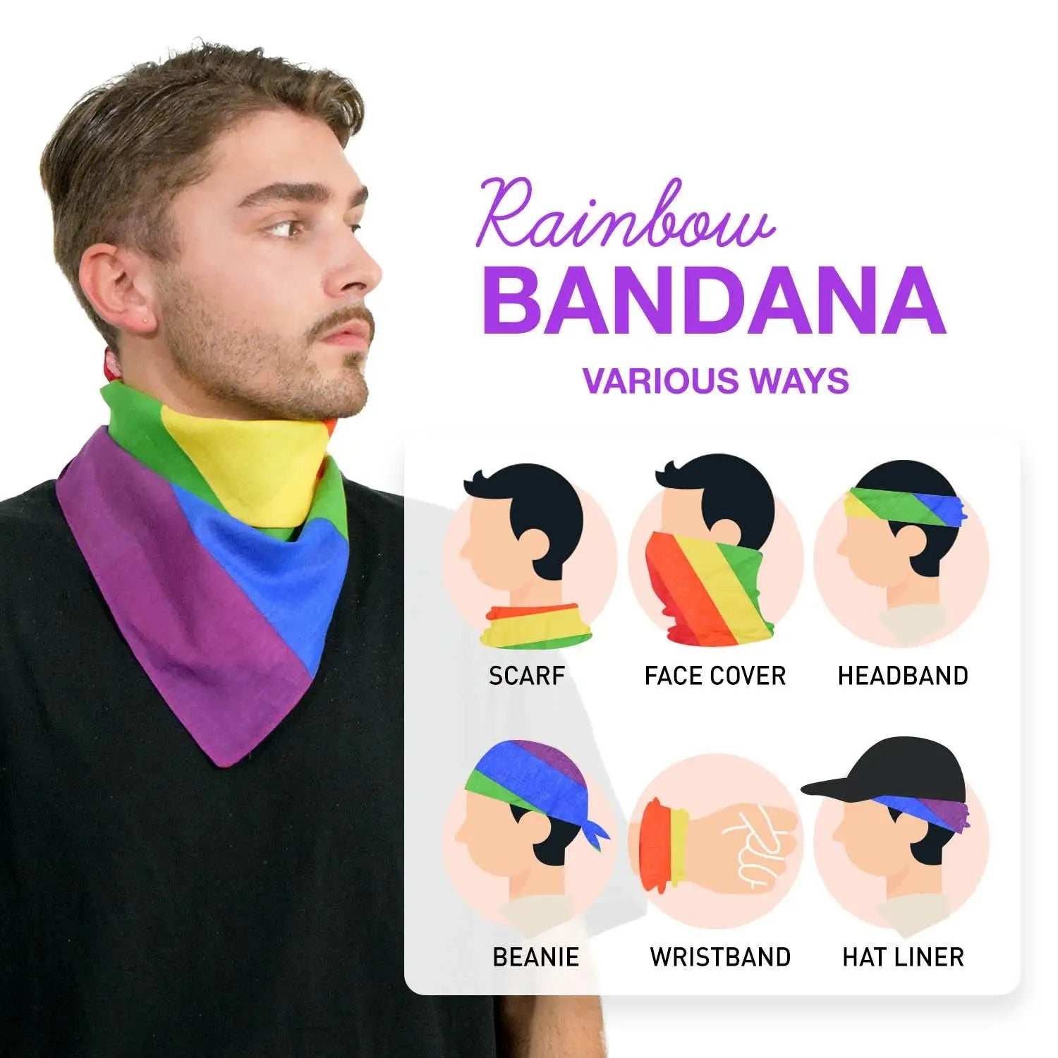 Rainbow flag bandana set wearer in pride colors