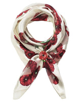 Red Poppy Square Scarf – Satin Remembrance Wrap for Women - Ivory / Yes - Shawls & Wraps