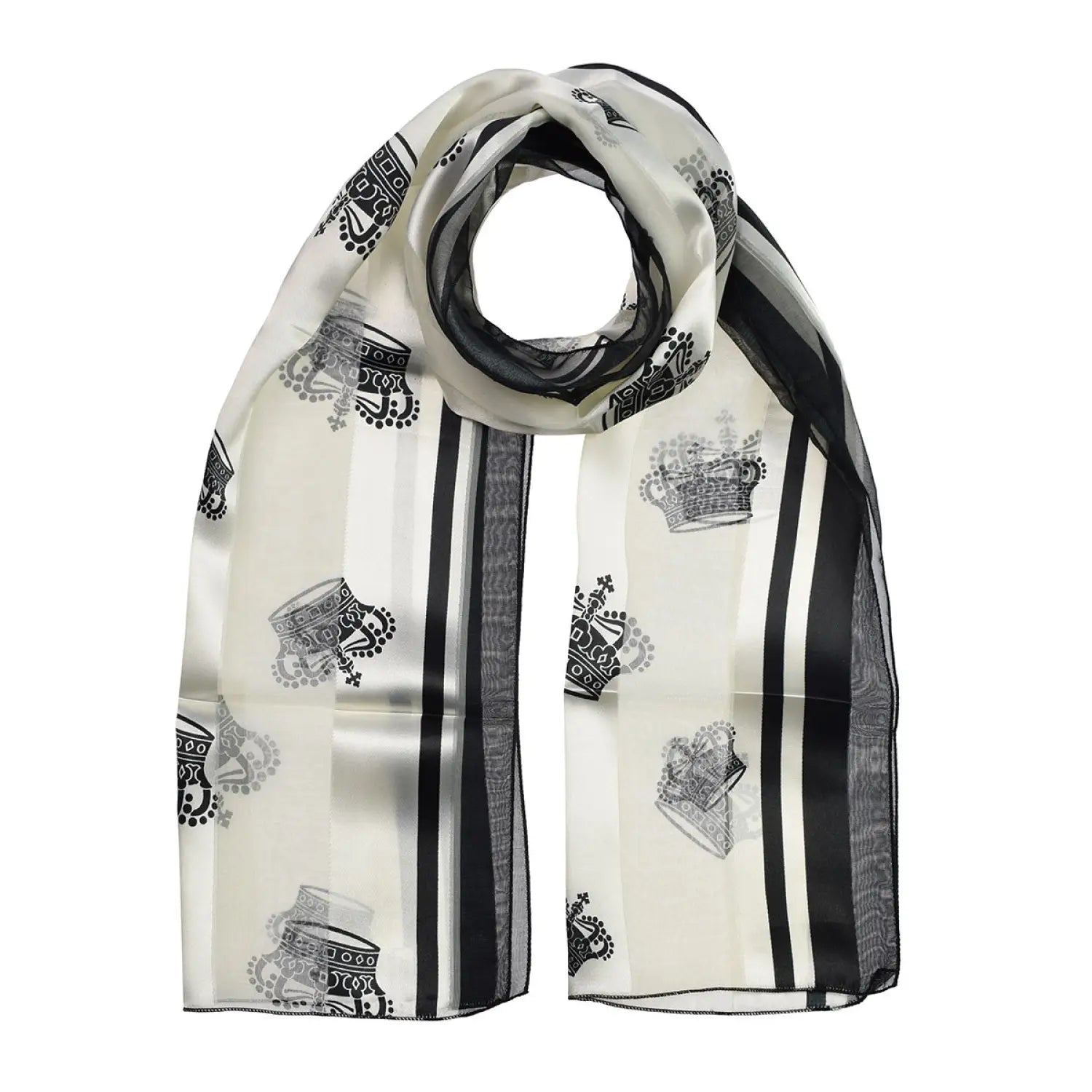 Regal Queens Crown Print Satin Stripe Scarf - Luxuriously Soft & Elegant.