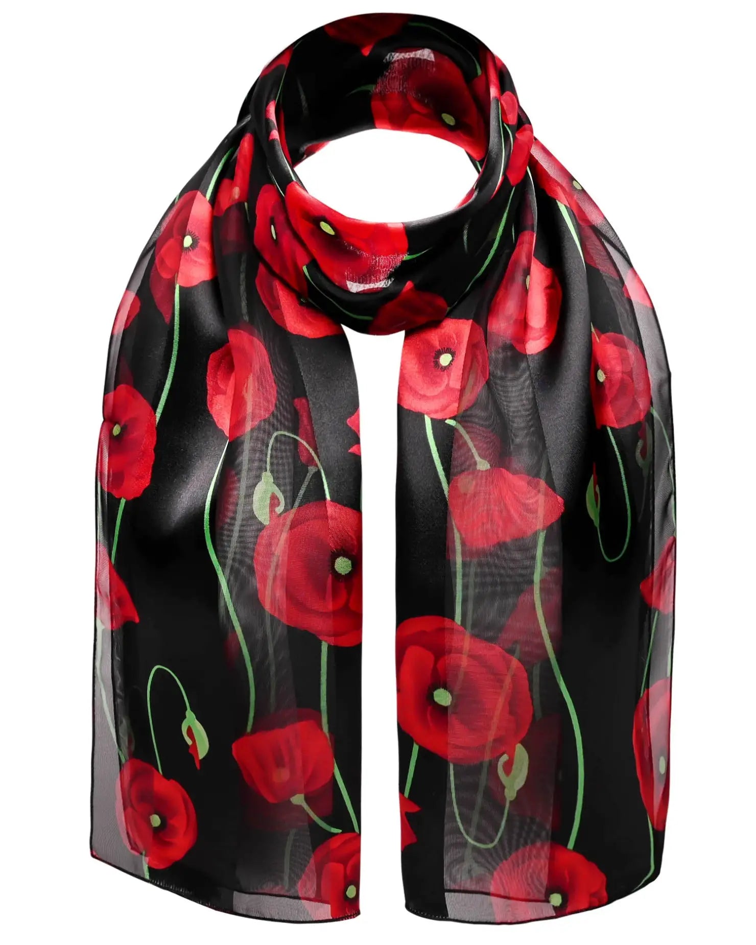 Black and red poppy floral print scarf with gold plated ring from Poppy Floral Print Scarf & Gold Plated Ring Set