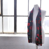 Poppy floral print scarf and holder - mannequin display.