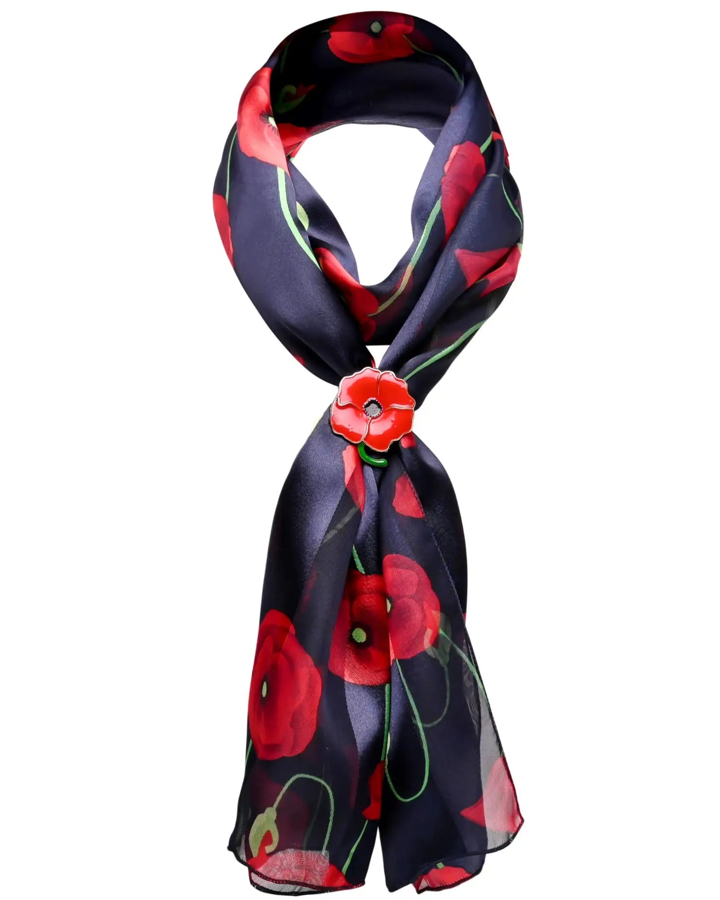 Black and red floral scarf from Poppy Floral Print Scarf & Gold Plated Ring Set