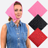 Woman wearing pink and black/red bandana set, Retro 3PCS Star & Polka Dot Multifunctional Cotton Bandana
