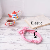 Pink polka hair tie with book and tea beside Retro Heart Print Denim Elastic Headband with Bow.