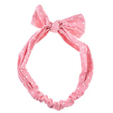 Pink headband with white polka dots, Retro Heart Print Denim Elastic Headband with Bow.