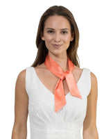 Woman wearing white dress and pink scarf, part of Retro Silky Satin Skinny Rribbon Sash Scarfcn.