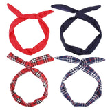 Retro Tartan & Plain Wire Headband Set - Three different styles with ties