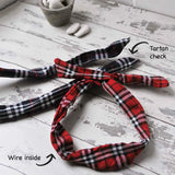 Red and black plaid headband with knot in Retro Tartan & Plain Wire Headband Set