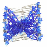Blue hair comb with butterfly decoration on Rhinestone Beads Twin Magic Hair Comb.