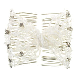 White hair comb with pearls and crystals in Rhinestone Beads Twin Magic Hair Combs.