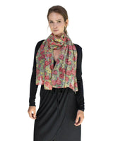 Woman in black dress and pink ditsy floral print scarf from Rose & Ditsy Floral Print Soft Lightweight Scarf