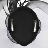 Black hat with white and black feather - Rose Mesh & Feather Net Fascinator