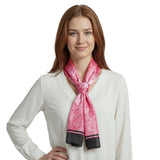 Rose Print Scarf with Black Border and Satin Stripe Finish - Pink - Scarves