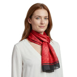 Rose Print Scarf with Black Border and Satin Stripe Finish - Red - Scarves