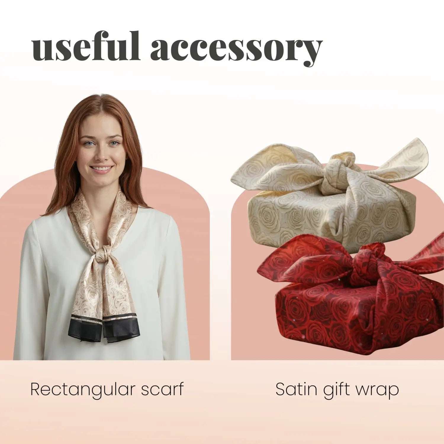 Rose Print Scarf with Black Border and Satin Stripe Finish - Scarves