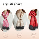 Rose Print Scarf with Black Border and Satin Stripe Finish - Scarves
