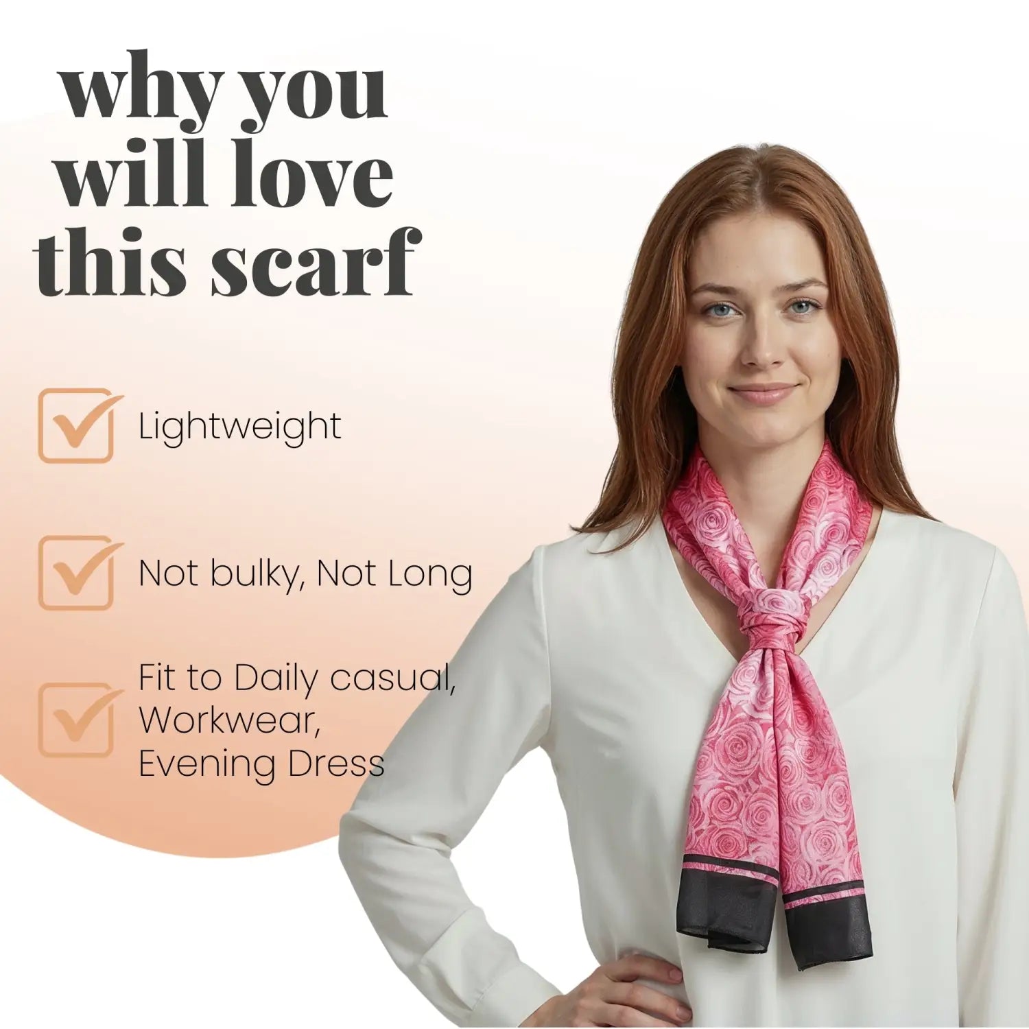 Rose Print Scarf with Black Border and Satin Stripe Finish - Scarves