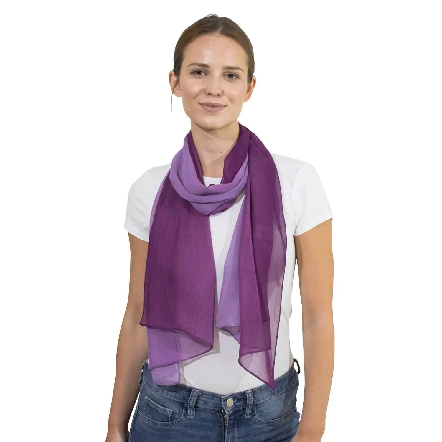 SALE Classic Plain Chiffon Scarf Two Tone Purple - Scarves