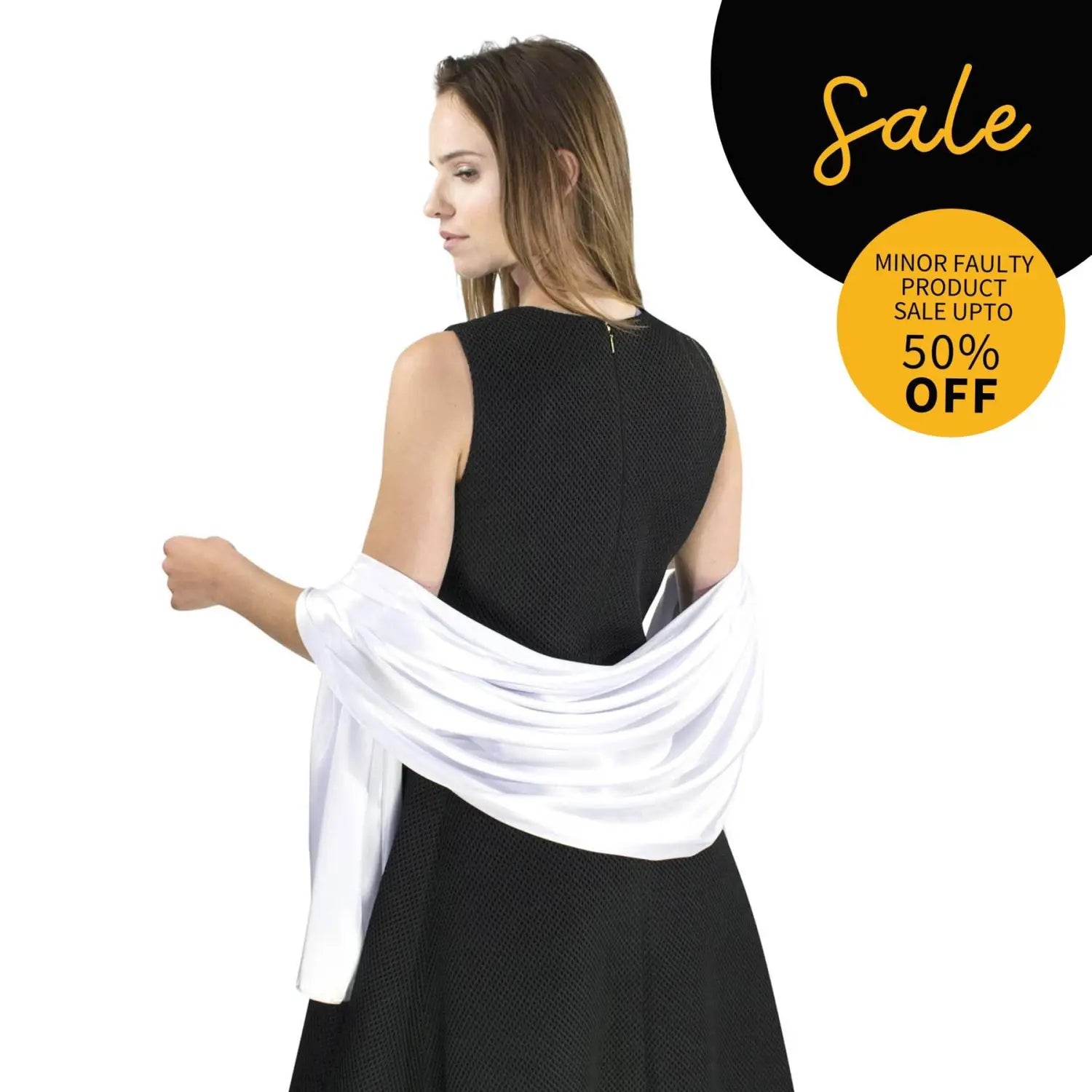 Elegant satin evening shawl with black and white stripes