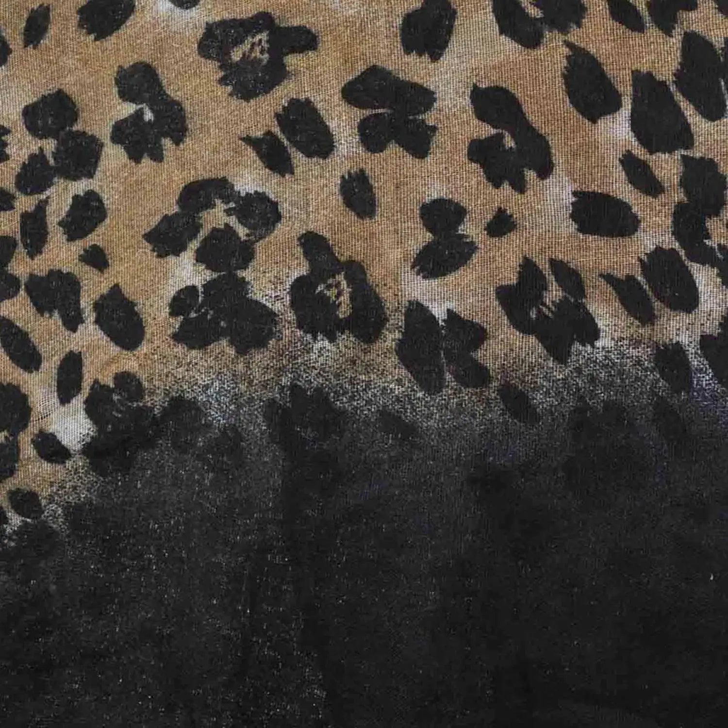 Leopard print scarf with black gradient border, minor faults in fabric quality