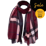 SALE Ombre Tartan Scarf Two tone oversized Shawl Burgundy - Scarves