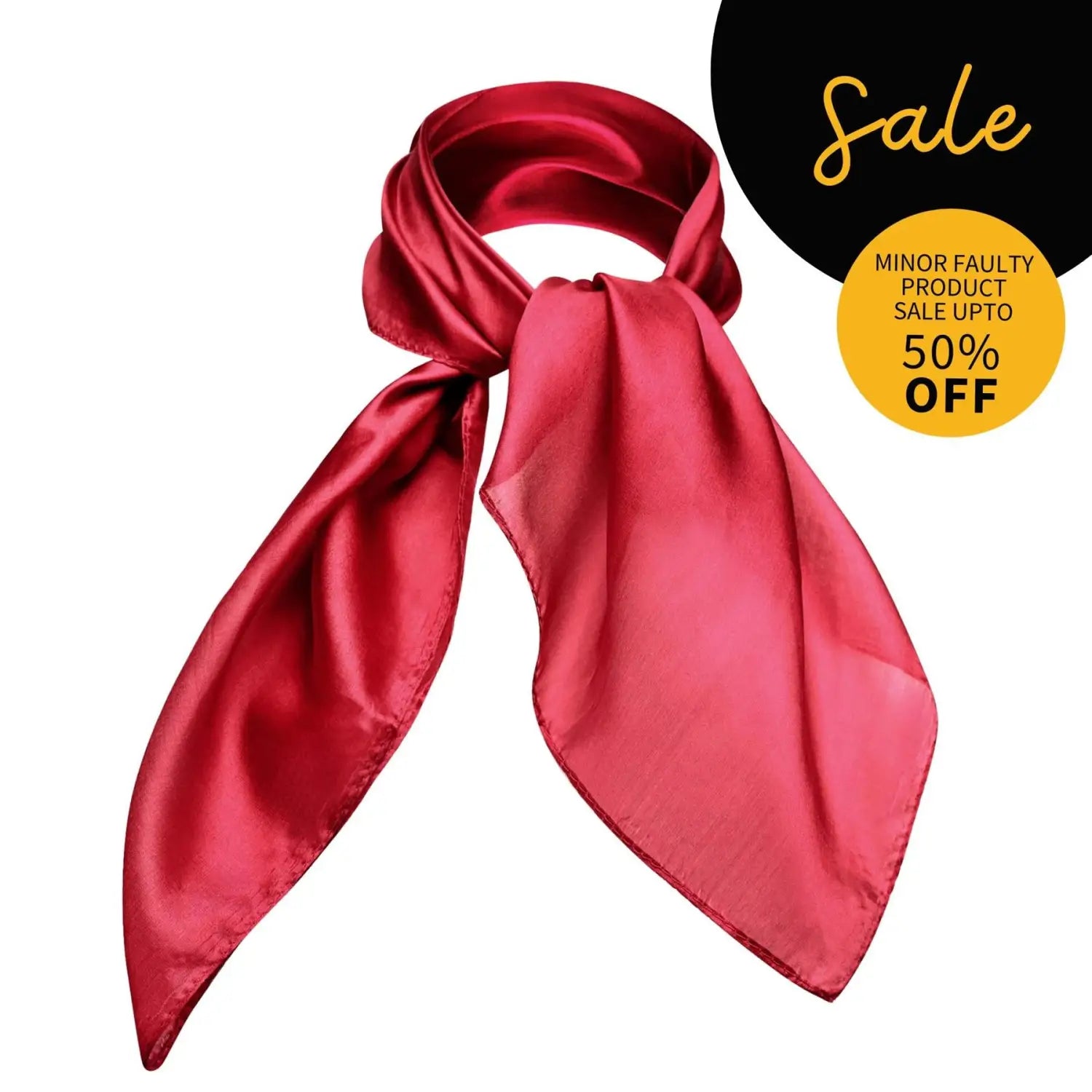 Red mulberry silk small square scarf with black circle design.