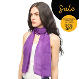 Purple silk scarf with SALE text for lightweight unisex accessory, 100% genuine material, 155 x 33cm dimensions