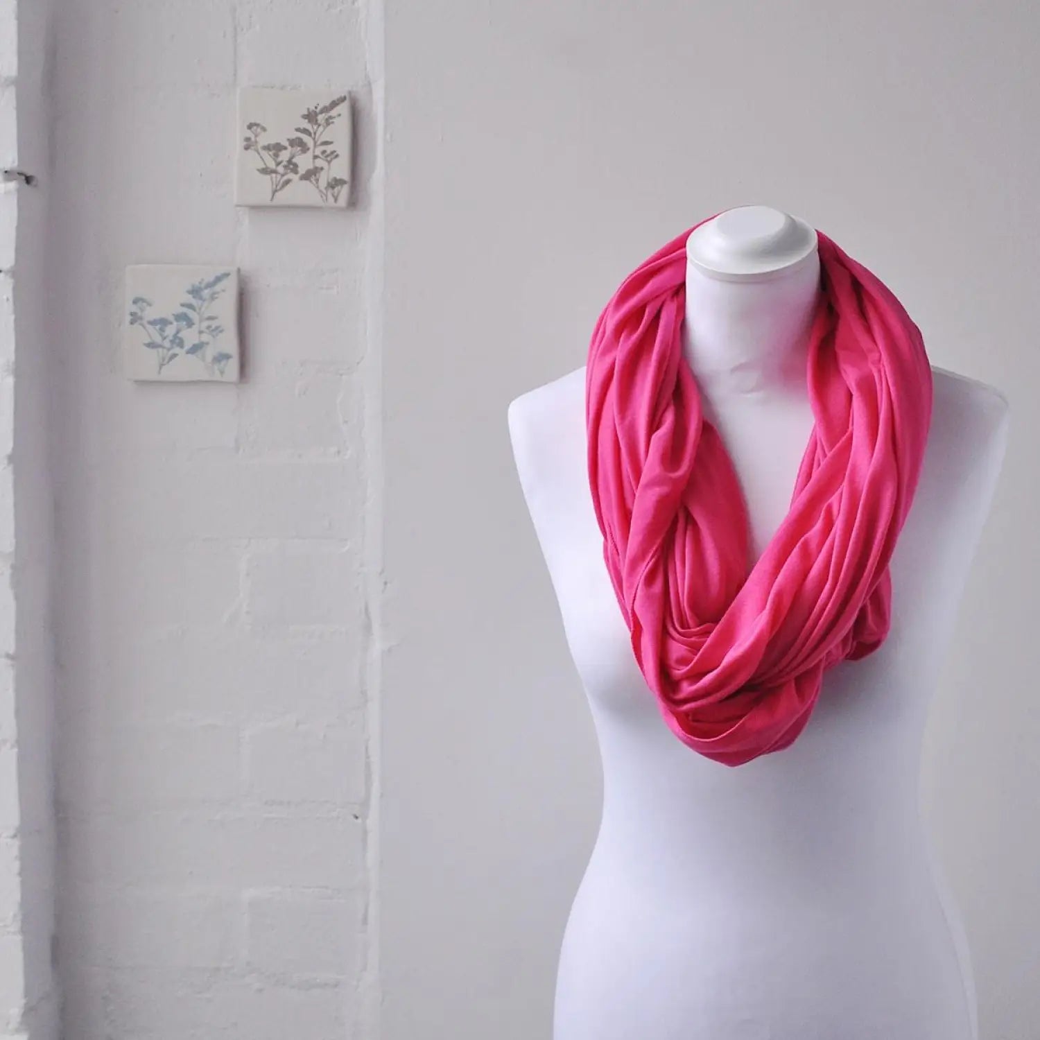 SALE Plain Snood Scarf Cotton Rich Circle Loop Scarves Fuchsia - Snoods