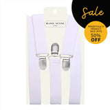 White Y-Shape Braces with Silver Buckle, 2.5cm Width - Sale plain unisex trousers.