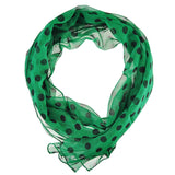 Green polka dot chiffon scarf on display