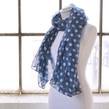 SALE Retro Polka Dot Oversized Maxi Scarf, Blue / White Dot on a mannequin