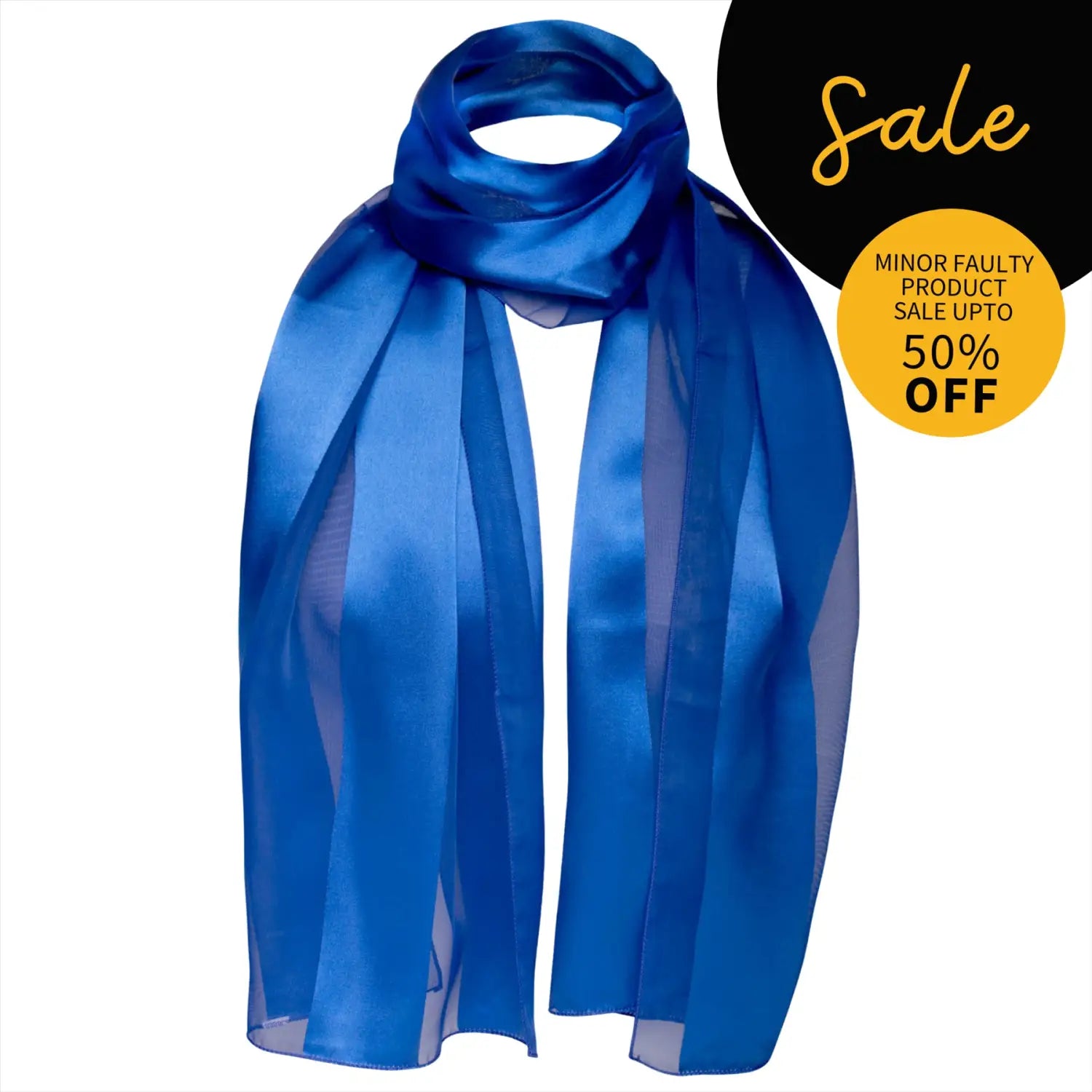 Royal Blue Satin Stripe Scarf on Black Background with Circle