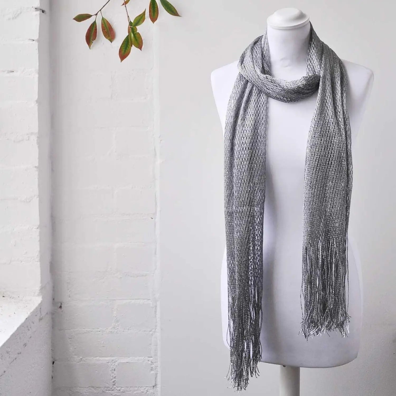 SALE Sparkling Metallic Lurex Shawl Silver Grey - Scarves