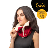 Red and white knitted snood scarf with Sherpa lining, SALE Unisex Chunky Buttoned Snood