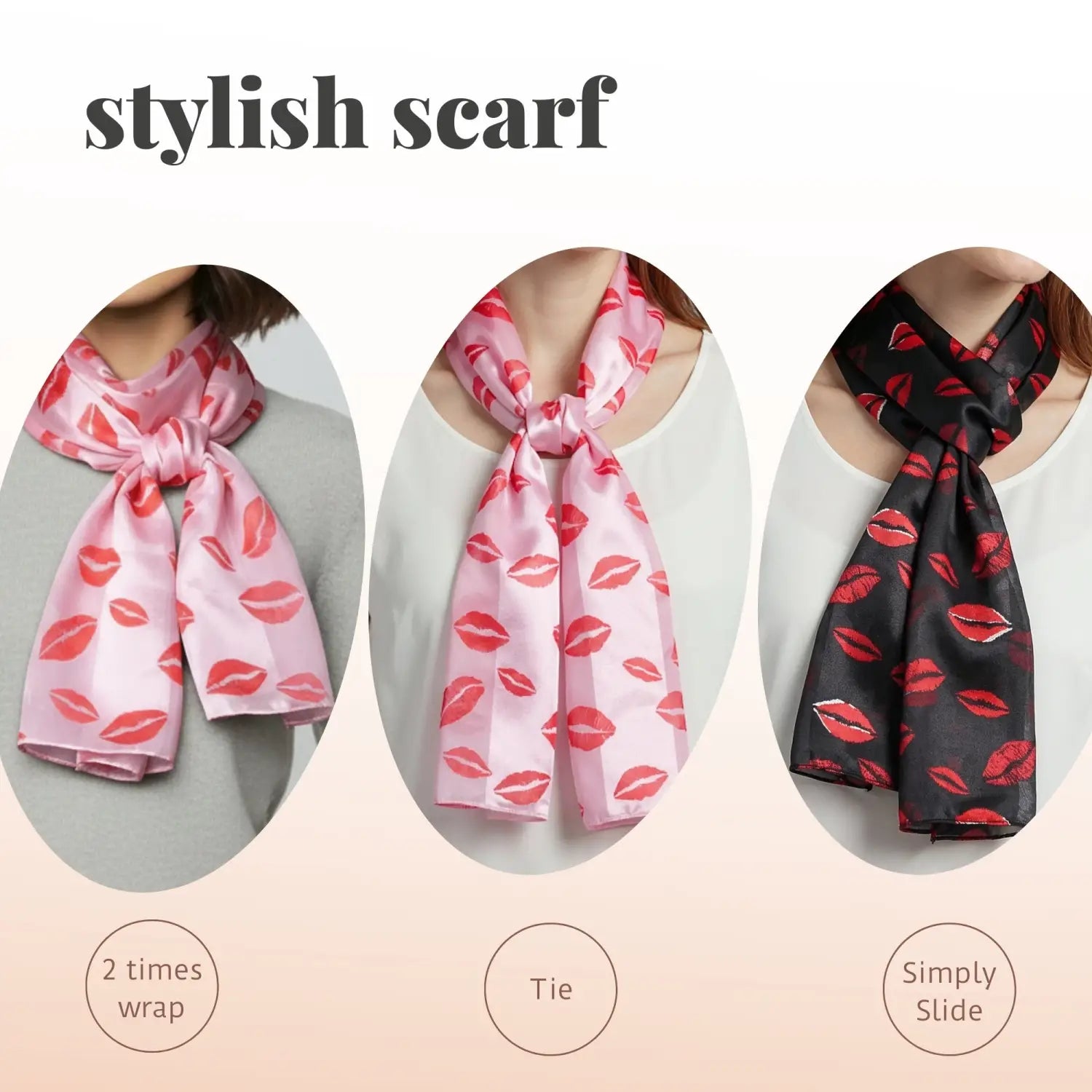 Satin Lightweight Scarf with Kiss Mark Design - Scarves