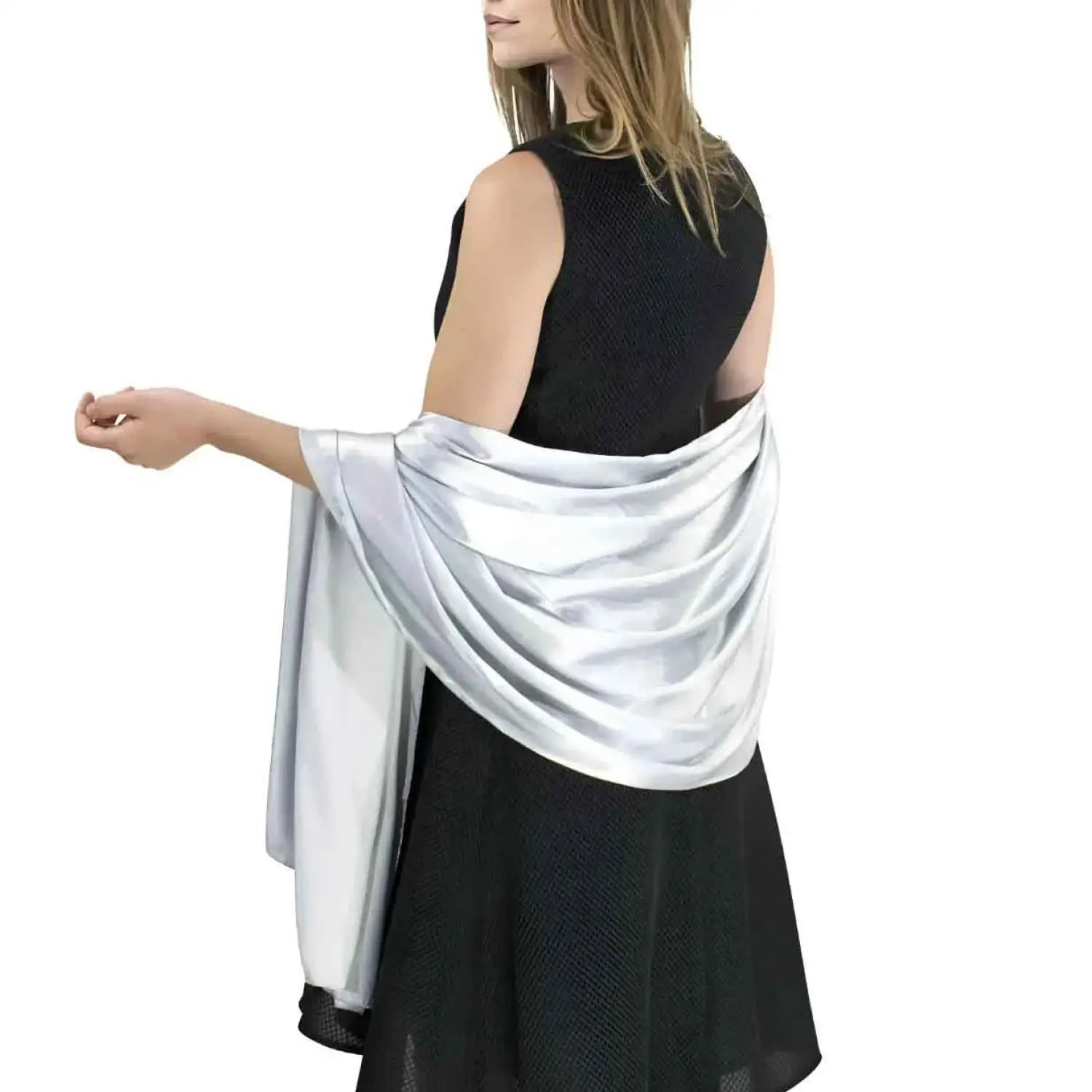 Satin Shawl for Weddings & Parties – Luxurious Fabric Perfect Hemming - Silver Grey - Shawls & Wraps