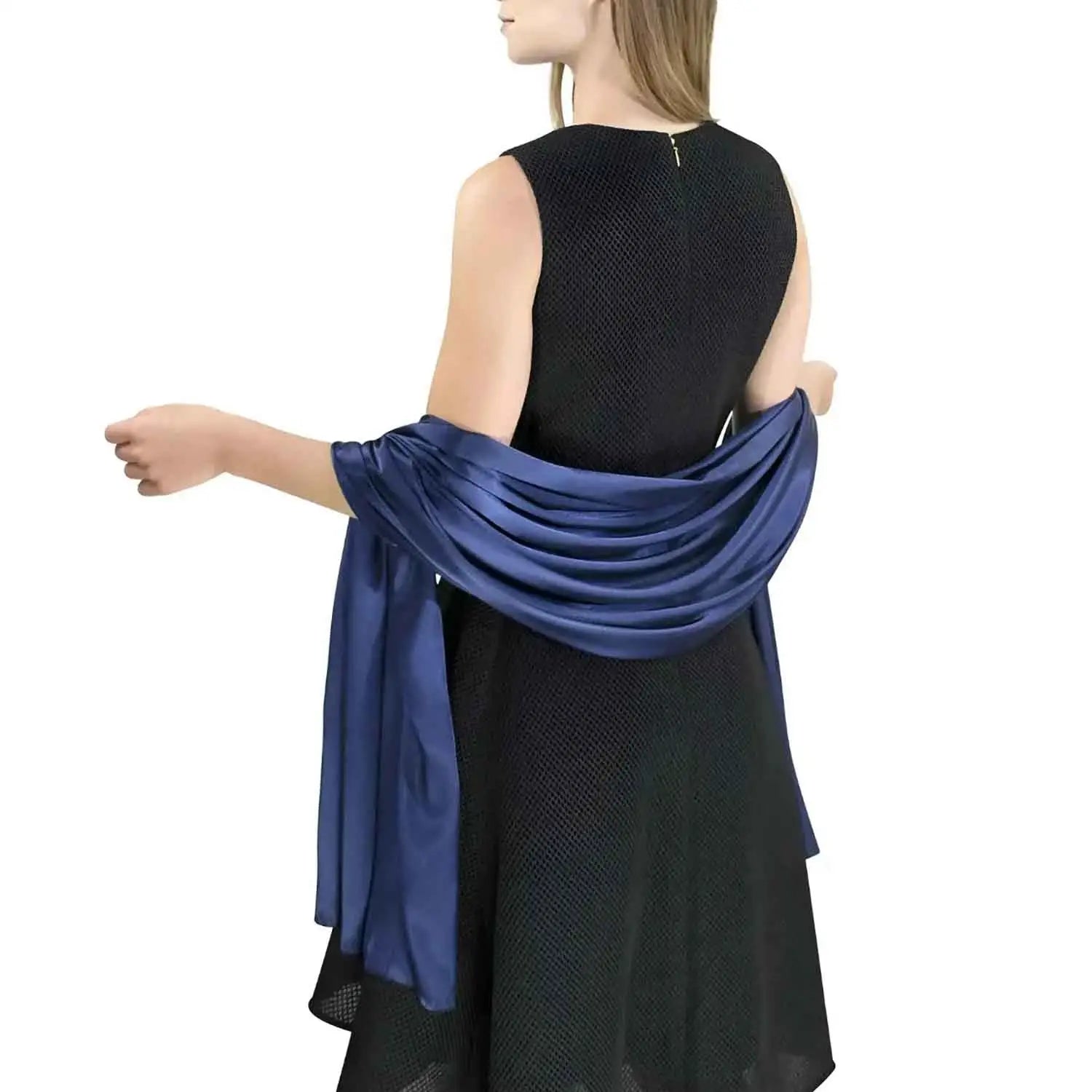 Satin Shawl for Weddings & Parties – Luxurious Fabric Perfect Hemming - Navy - Shawls & Wraps