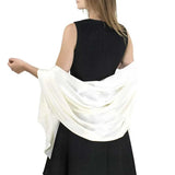 Satin Shawl for Weddings & Parties – Luxurious Fabric Perfect Hemming - Ivory - Shawls & Wraps