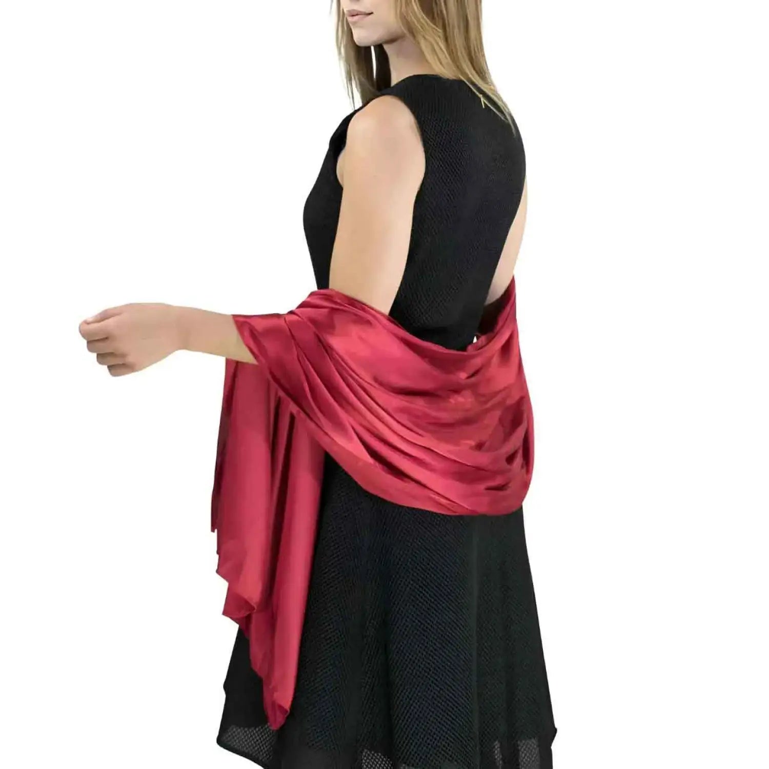 Satin Shawl for Weddings & Parties – Luxurious Fabric Perfect Hemming - Red - Shawls & Wraps