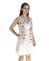 Satin Stripe Dog Print Silky Soft Scarf - Woman in White Dress