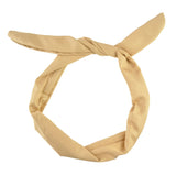 Beige satin wired bunny ears headband with knot