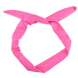 Pink satin wired bunny ears headband with knot detail