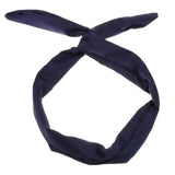 Navy blue satin wired bunny ears headband with knot