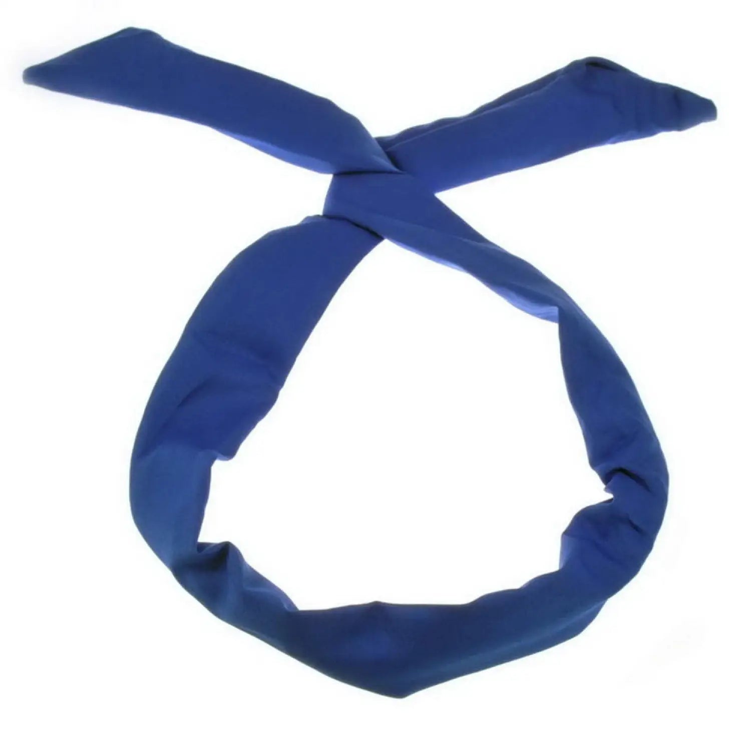 Blue satin wired bunny ears headband on white background