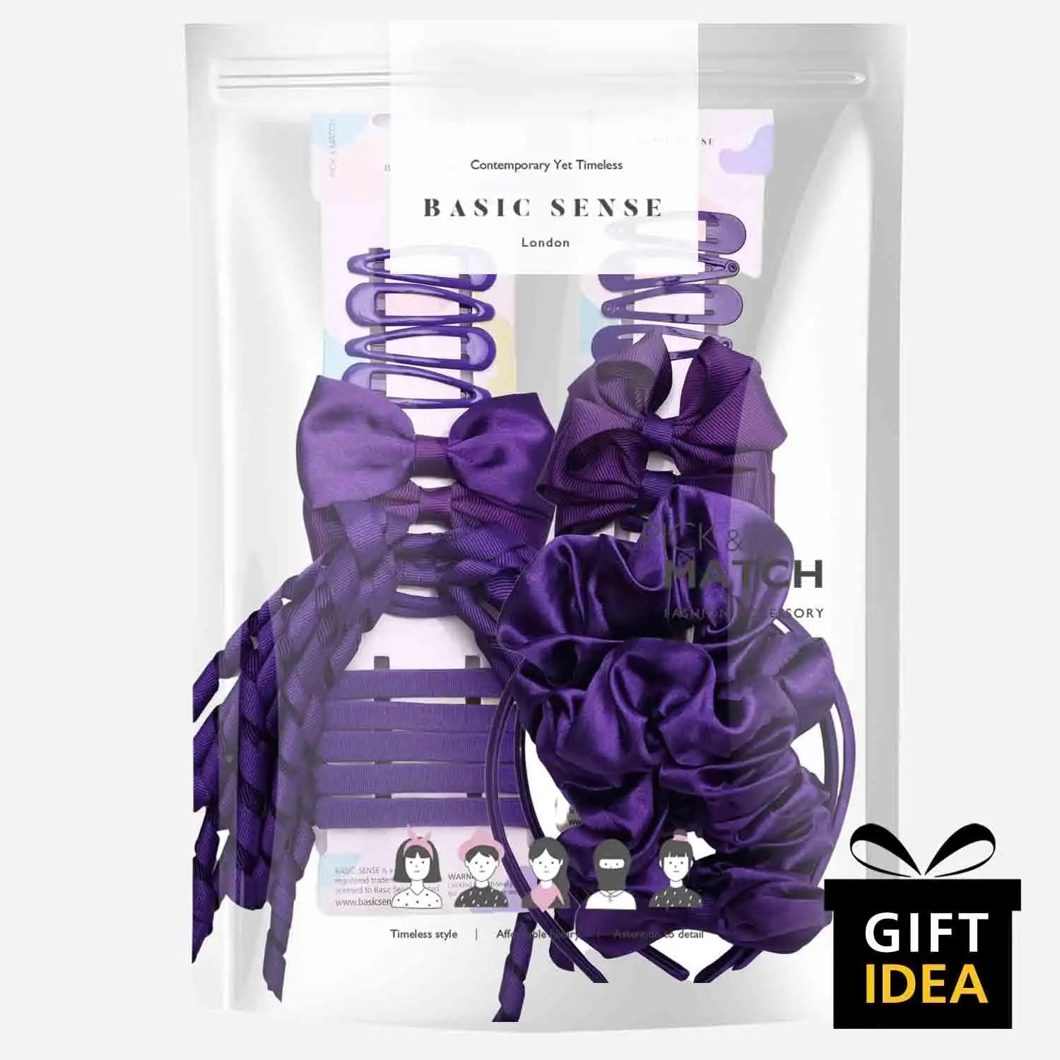 Purple satin bow tie in cello bag from School Girl Plain Hair Accessories Set, 23pcs