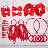 Red hair bows and clips in School Girl Plain Hair Accessories Set, secure hold for all hair types